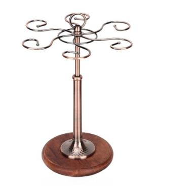 Imagem de Yctze Elegante Rack de Xícara de Vinho de Ferro Com 6 Garrafas - Elegante Organizador de Prateleira de Exibição de Vidro para Decoração de Casa e Sala de Jantar (Bronze antigo)