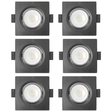 Imagem de Kit 6 Spot De Led Embutir Slim Mr16 Quadrado 6w Preto Bivolt 6500k Frio