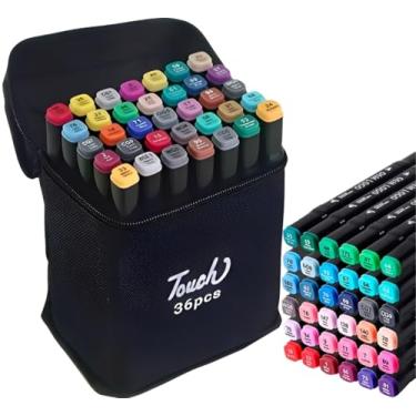 Imagem de Kit 36 Cores de Canetinhas Ponta Dupla para Colorir Bobbie Goods com Estojo – Canetas Marcadoras Profissionais Para uso Escolar e Desenho