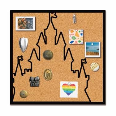 Imagem de CRASPIRE Placa de cortiça de alfinete de castelo 24 x 24 cm montada na parede com emblema de exibição de boletim emoldurado sela de madeira marrom memorando broche de lapela para armazenamento em casa