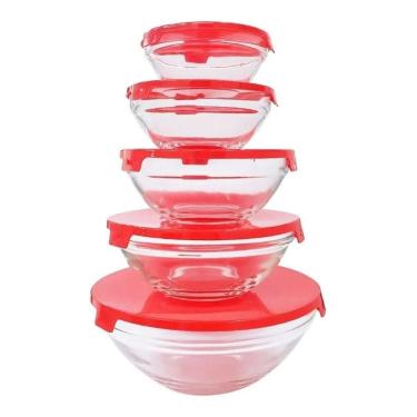 Imagem de Jogo C/5 Porta Mantimentos De Vidro Tigelas Potes Com Tampa