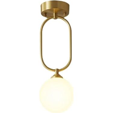 Imagem de Luminária pendente, luminária de teto de latão de meados do século, moderna, 1 luz, luminária de teto embutida, abajur de vidro redondo branco, luminária de teto para sala de estar, quarto,
