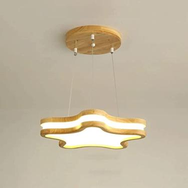 Imagem de Luminária pendente LED regulável, estrela de cinco pontas, lustre suspenso de madeira, capa de acrílico, luminária suspensa de teto, kit ajustável de montagem semi-embutida, luminária para q