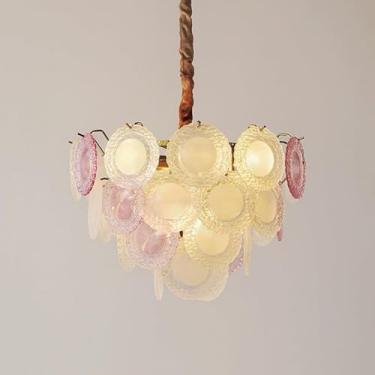 Imagem de Lustre Lustres de Cristal Modernos para Salas de Jantar Lustre Redondo de Vidro V-intage Roxo Rosa Branco Luminária Pendente Grande Tambor Luz Pendente de Teto para Sala de Estar Quarto Entr