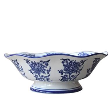 Imagem de URGDWEKJY Fruteira Nova Cerâmica Chinesa Azul e Branca Porcelana Prato de Frutas Oco Cesto de Frutas Criativo Prato de Alimentação Prato de Lanche Mesa de Café Tigela de Salada (A)