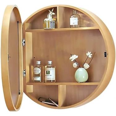 Imagem de AKALNNB Armário de banheiro redondo com espelho de maquiagem Armários de banheiro com espelho cosmético, armários de banheiro montados na parede com espelho armário de banheiro cabine específica