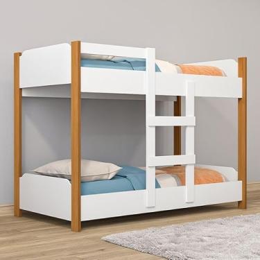Imagem de Beliche Infantil 100% MDF com Minicama na Parte Inferior Possui Escada de Acesso Grade de Proteção Reforçada e Design Compacto para Otimizar Espaços com Conforto (Branco/Nature)