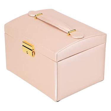 Imagem de ZJchao Caixa Organizadora de Joias, 3 Camadas de Espaço de Armazenamento, Material de Couro PU Com Chave para Guardar Colares, Pulseiras, Brincos, Anéis e Outras Joias e Relógios