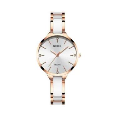 Imagem de Relógio De Pulso Feminino De Quartzo Com Pulseira De Cerâmica Dourada 