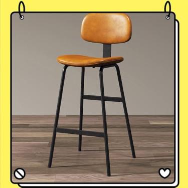 Imagem de LYECYGJL Banquetas de cozinha com encosto de couro PU banquinho de altura de balcão 66.0 cm 76.2 cm Banquetas de bar modernas com apoio para os pés traseiro e pernas de metal cadeiras de jantar de