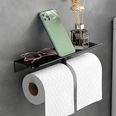 Imagem de Suporte de papel higiênico preto fosco suporte de papel higiênico duplo, acessórios de banheiro, suporte de toalha de banheiro prateleira material de alumínio montado na parede (cor: prata) (preto)