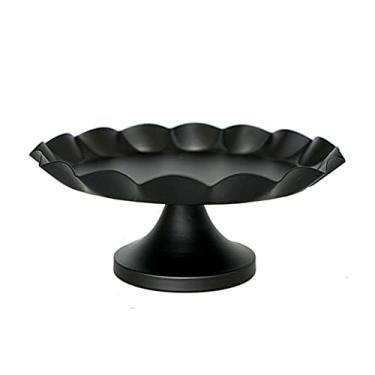 Imagem de Suporte de bolo preto fosco para sobremesa com pedestal redondo de renda, bandeja de metal criativa para servir bolo, para sobremesa, doce, pão, pastelaria, frutas (preto G)