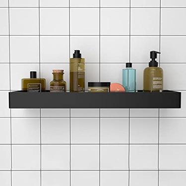 Imagem de WYUYIWH Prateleira de chuveiro montada na parede sem perfuração Rack de chuveiro adesivo preto espaço alumínio para cozinha banheiro - 1 camada A50 cm