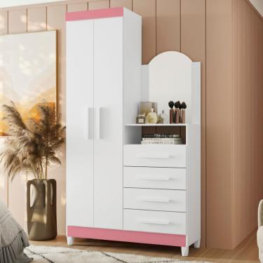 Imagem de Cômoda Penteadeira 4 Gavetas com Espelho Flex Capri Damulti - Azul/Branco/Rosa/Titanium