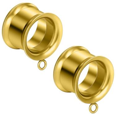 Imagem de Ocptiy Brincos de alargadores de ouro de 22 mm para alargadores de orelhas, kit de alongamento de orelhas, alargadores de aço inoxidável cirúrgico 316L para orelha, alargador duplo, calibres vazados