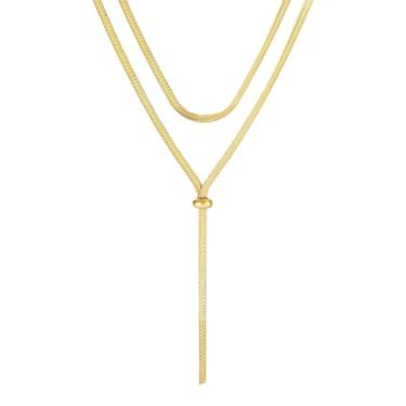 Imagem de Colar feminino Lariat em Y | Joias modernas longas banhadas a ouro 18K | Corrente ajustável para ela, Standard, Banhado a ouro 18K, Sem Pedra Preciosa