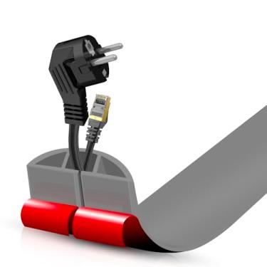 Imagem de Capa de cabo de piso autoadesiva, gerenciamento de cabos de 1,3 m, protetor de faixa de extensão para fios, evita viagens de cabos para escritórios, academias, exposições. Cavidade: 1,3 cm (L) x 0,8