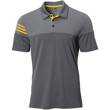 Imagem de Camisa polo masculina Adidas Golf com 3 listras e bloco de urze, Vista Grey/Eqt Yellow, X-Large