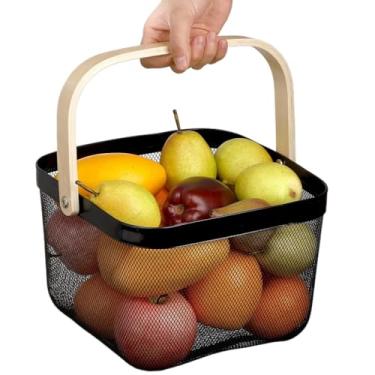 Imagem de Cesto Fruteira Multiuso Para Frutas Legumes E Decoração Em Metal Com Alça De Bambu