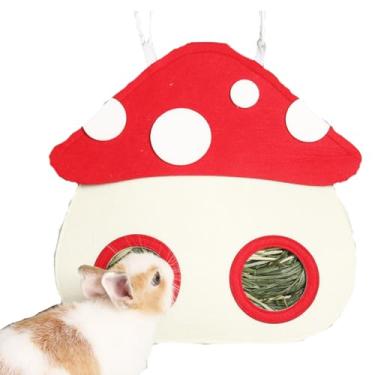 Imagem de Lindo alimentador de saco de feno de feltro para porquinho-da-índia, coelho, chinchila, vários orifícios, abertura grande, ganchos duráveis, fácil de limpar (vermelho)