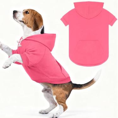 Imagem de Suéteres para cães, moletom com capuz para cães, aconchegante com capuz e bolso, orifício para trela, suéter de roupas para animais de estimação para cães pequenos, médios e grandes, rosa e 2GG