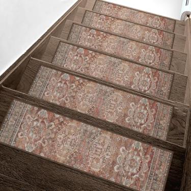 Imagem de Escadas antiderrapantes para degraus de madeira 15 peças - tapete de segurança interno de 20,3 x 76,2 cm, tapetes de borda com adesivo TPE, tapetes de escada adequados para animais de estimação e