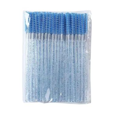 Imagem de 100 pincéis descartáveis de cílios – aplicadores de bastão de rímel pretos para maquiagem, ideais para extensões de cílios e cuidados com sobrancelhas, azul