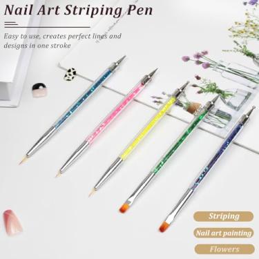 Imagem de 5 pincéis de ponta dupla para arte de unhas e canetas pontilhadas – Conjunto de pincéis de desenho em gel UV para manicure, design acrílico e ferramentas de arte de unhas – Uso profissional e faça