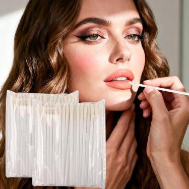 Imagem de 100 pincéis labiais, pincéis descartáveis para lábios, aplicadores de brilho labial, aplicadores de bastão de brilho labial, kits de ferramentas de maquiagem perfeitos