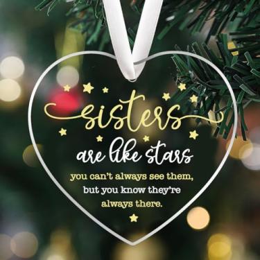 Imagem de Enfeites de Natal, enfeites de árvore, enfeites de pendurar para 1 peça, acrílico em forma de coração, Best Sister are Like Star, decoração de casa ao ar livre
