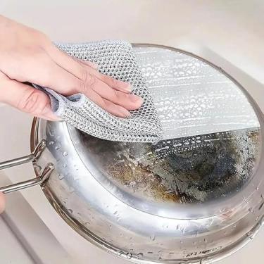 Imagem de 5 peças de esponjas de limpeza de arame multiuso, panos de limpeza milagrosos, panos de lavar louça para panelas antiaderentes, cozinha, pias, esfoliantes e limpadores para pratos, fácil de enxaguar