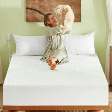 Imagem de VMTIZZ Lençóis de casal, 90% viscose derivada de bambu e 10% fibra de prata, lençol de resfriamento com bolso profundo de 38 cm com testador e cordão - branco, solteiro