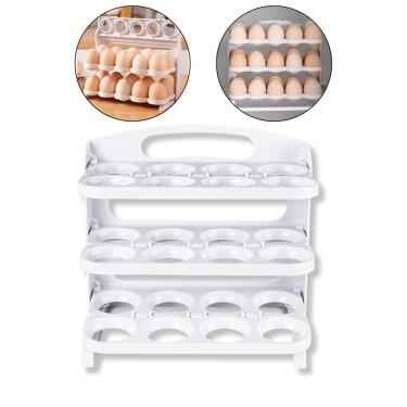 Imagem de Porta 24 Ovos 3 Andares Branco Cozinha Geladeira Organizador