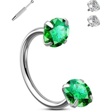 Imagem de OUFER Brincos de nariz em ferradura, anéis de nariz de 20 g com rosca interna para mulheres, aço cirúrgico 316L com zircônia cúbica dupla, piercing de orelha para lábios, sobrancelha, hélice de orelha