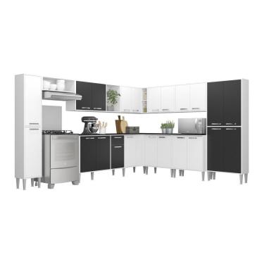 Imagem de Armário De Cozinha Completa 11 Peças Xangai Pop Multimóveis Branco/Preto Branco/Preto