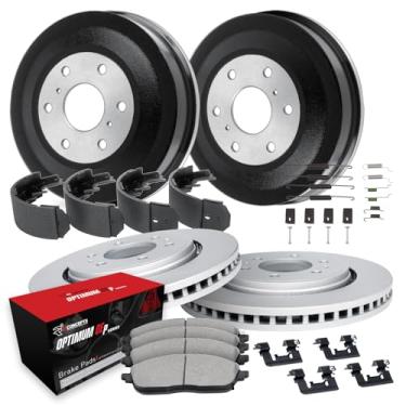 Imagem de R1 Concepts Rotor de freio a disco revestido de carbono e conjunto de tambor com pastilhas Oe Optimum Sapatos e ferragens dianteiras e traseiras Chevrolet 1988-2000, GMC Tahoe, Blazer, K1500, Yukon