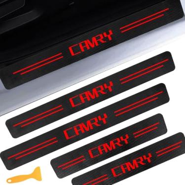 Imagem de CHIYLE Protetores de soleira de porta para Toyota Camry, adesivo de peitoril de porta dianteira/traseira de couro de fibra de carbono para acessórios Toyota Camry 2015 2016 2017 2018 2019 2020 2021