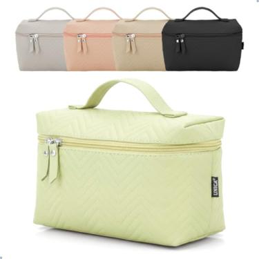 Imagem de UNIC Necessaire Feminina, Bolsa de Cosméticos com Textura Zigzag, 4 Cores, Prática e Funcional, 21 x 9,5 x 13 cm (bege)