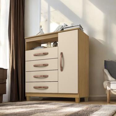 Imagem de Cômoda Reforçada Organizadora Miami 1 Porta e 4 Gavetas Carvalho Off White