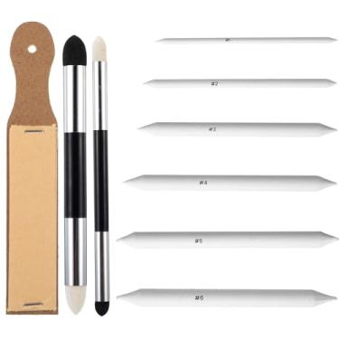 Imagem de 9 peças de mistura de tocos, canetas de esponja de mistura e tortilhões de liquidificadores de arte de papel com apontador de lápis de lixa, laváveis e reutilizáveis, liquidificadores de arte de papel