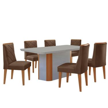 Imagem de Conjunto Mesa Jantar Isadora 180cm 6 Cadeiras Isadora Moderna Mobília Veludo Marrom Off White Naturale