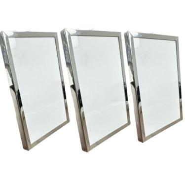 Imagem de Porta Retrato, Dourado Ou Prata Metal Brilhante Sala, Quarto Escritório(10x15cm)(KIT 03UN PRATA METAL)