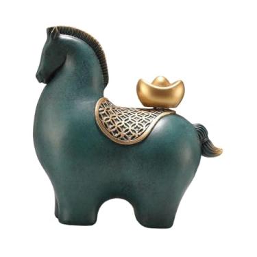 Imagem de Ｂｅｓｇａ Estátua de Cavalo, Escultura de Cavalo, Arte Artesanal, Colecionável, Estátuas Modernas em Resina, Ornamento para Mesa, Armário, Centro de Mesa, Prate, Cabeça inferior verde
