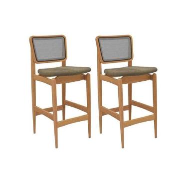 Imagem de Banqueta Sala de Jantar Liz 1BMM009CA Premium Madeira Maciça Kit 2 Un 