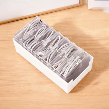 Imagem de Caixa de armazenamento transparente de 7 compartimentos com tampa – Organizador de mesa à prova de poeira para cabos e acessórios | Durável, fácil de usar | Ideal para casa/escritório