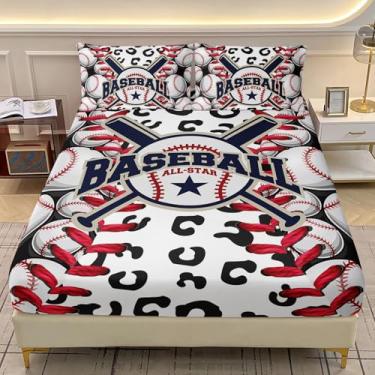 Imagem de AILONEN Jogo de lençol de beisebol, esportes para decoração de quarto de meninos, crianças, adolescentes, tamanho solteiro, microfibra macia para todas as estações, 1 jogo de lençol e 2 fronhas, 3
