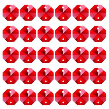 Imagem de Pingentes de cristal octógono K9 com 2 furos, pacote com 30, lustre de 14 mm, peças de prismas, ornamentos para pendurar contas para decoração de artesanato DIY, vermelho
