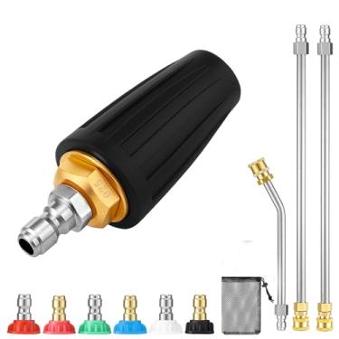 Imagem de Gyfent Lavadora de pressão com bico turbo, bocais de 4000 PSI com varinha de extensão e 6 peças de pontas de pulverização, lavadora de pressão rotativa de 360°, bocal turbo para lavagem de carro com