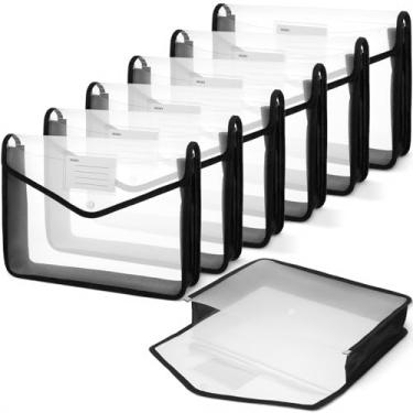 Imagem de PercyEffie Pasta expansível de 7 peças, envelopes pretos transparentes com fecho de pressão, organizador de tamanho A4/carta para escola, escritório, armazenamento doméstico