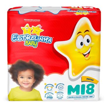 Imagem de Fralda Estrelinha Baby Tamanho M Pacote Prático 18 Unidades Descartáveis
